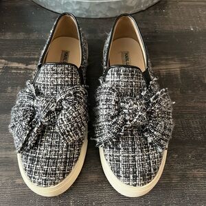 Karl Lagerfeld Tweed Black and White Slip on Shoes with Bow